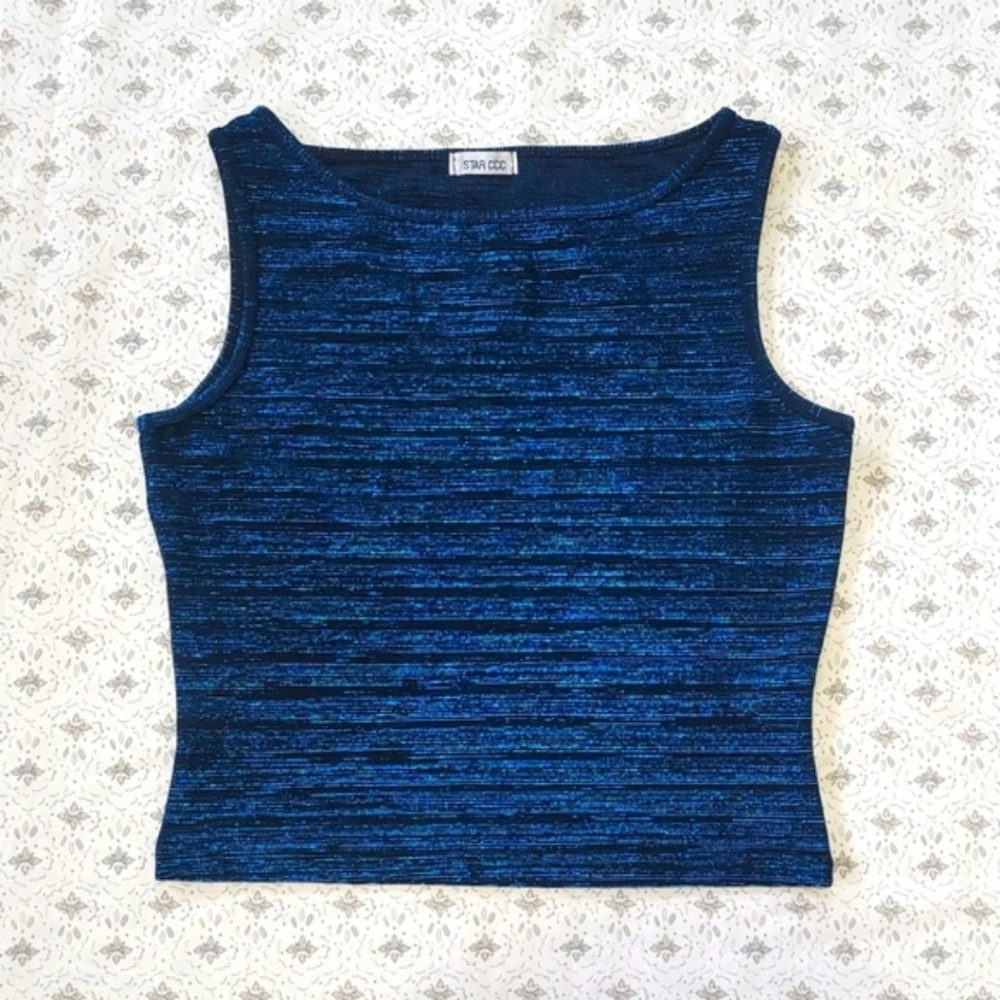 STAR CCC Vintage Metallic Aqua Weave Crop Top